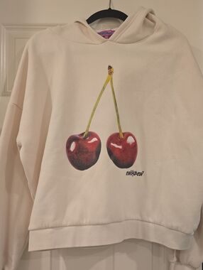 Edikted Cream Cherries Hoodie with Pink Logo Tag